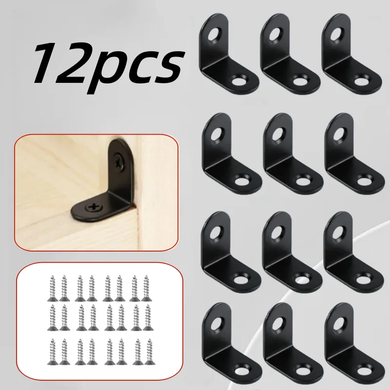Used Furniture Hardware - วงเล็บรูปตัว L มุมขวาโลหะสีดํา 12 ชิ้นพร้อมสกรู 24
