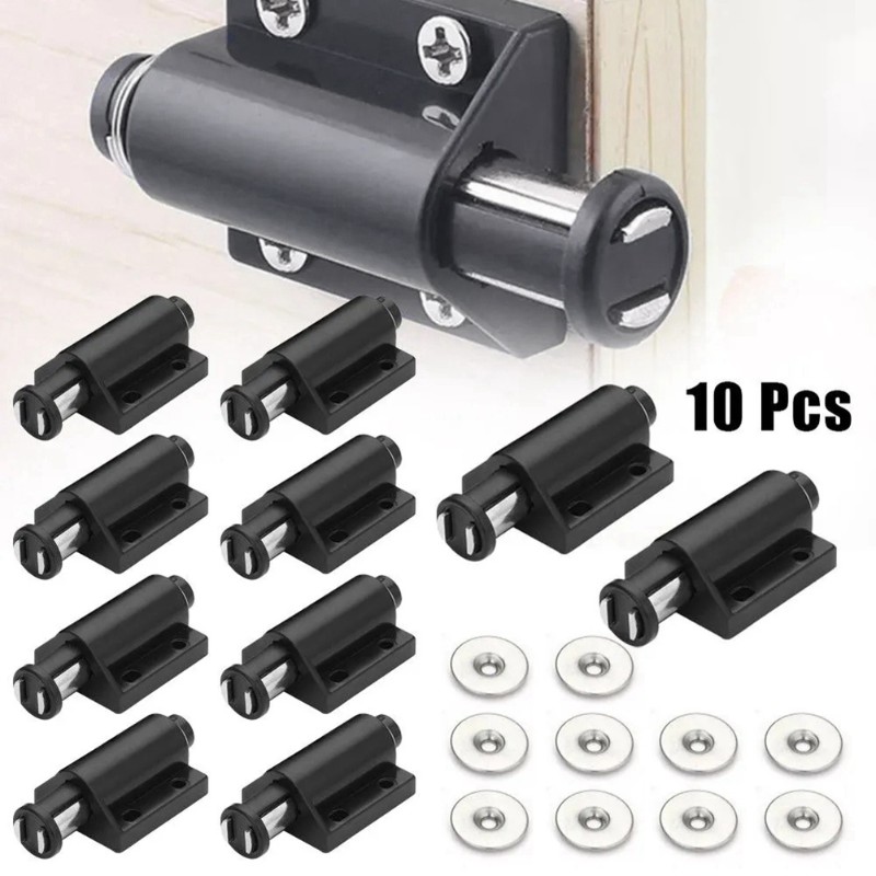 Furniture Hardware Paint - กลไกเปิด-ปิดง่ายแบบกด A92P พร้อมตัวล็อคแม่เหล็กสปริงสำหรับประตูตู้ - ชุดอุปกรณ์ฮาร์ดแวร์เฟอร์นิเจอร์สีดำ เหมาะสำหรับตู้